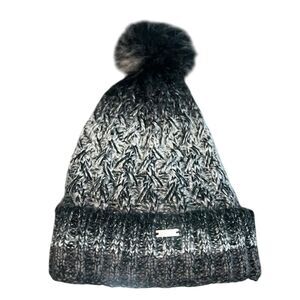 Jack & Missy Gray Knit Beanie Faux Fur Pom Fleece Lined Winter Hat